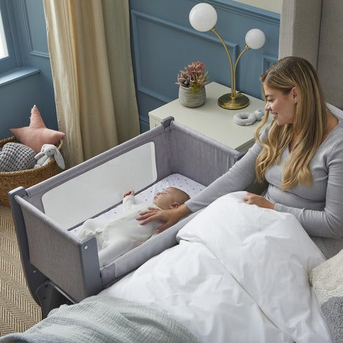 Shnuggle Air Lite Bedside Crib with Mattress- Grey